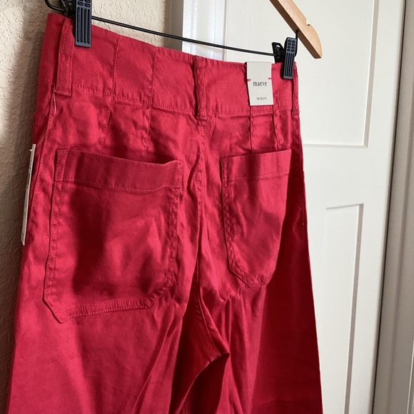 Anthropologie COLETTE Linen Stretch Cropped Wide-Leg Pants Maeve NEW Geranium 26 - Picture 9 of 14